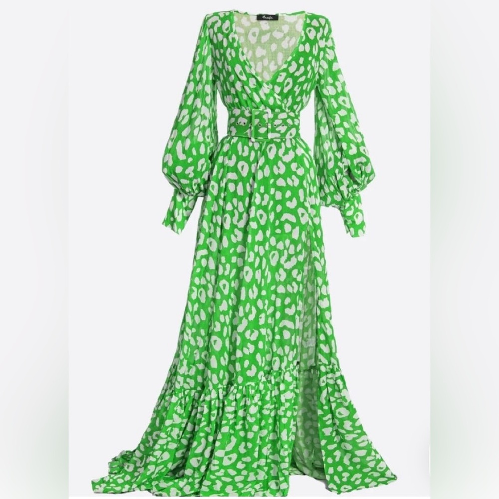 Hanifa Vibrant Green Animal Print Maxi Dress